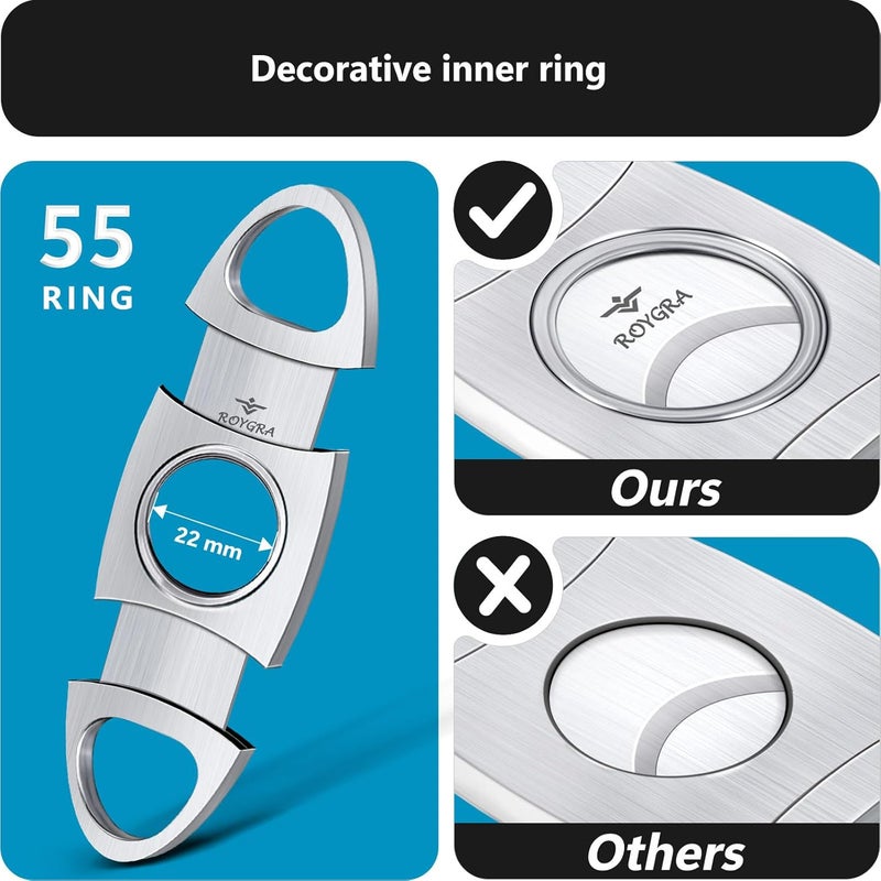 roygra Cigar Cutter with Leather Protector, Stainless Steel Double Blade Guillotine (Black) - Image 4